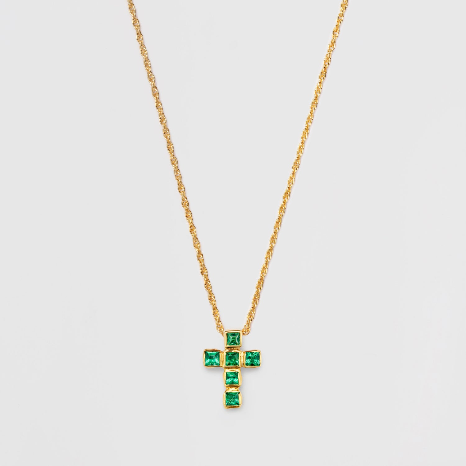 Emerald Grid Cross Necklace