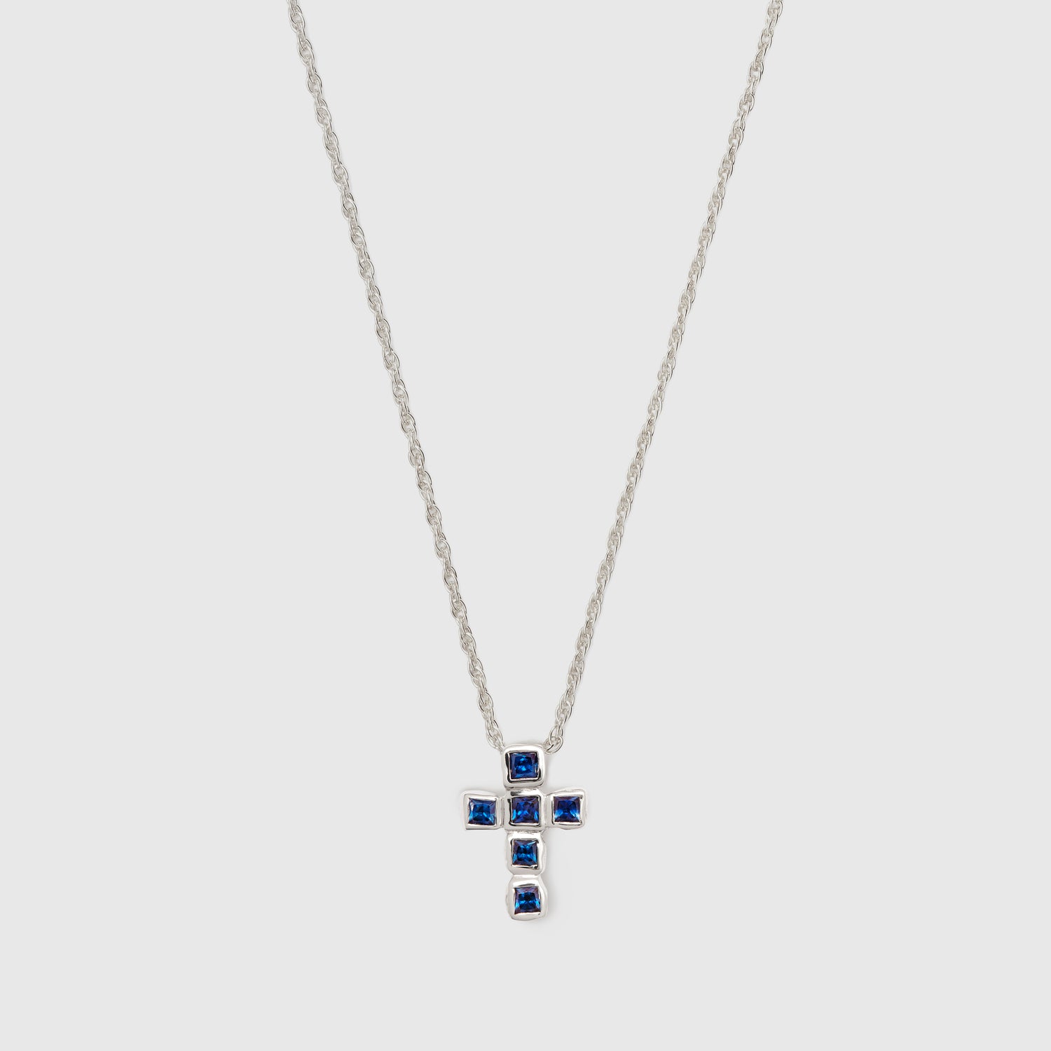 Blue Sapphire Grid Cross Necklace