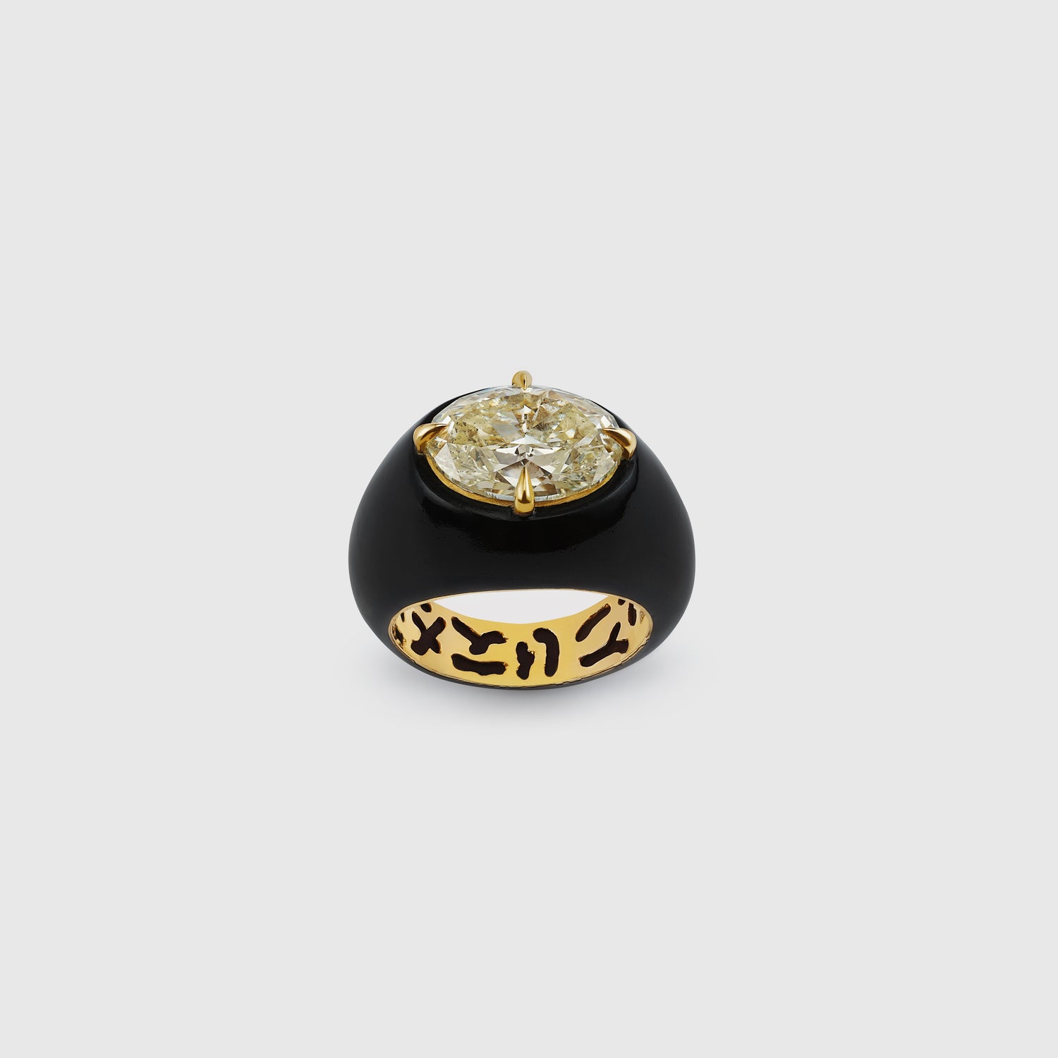 Yellow Oval Black Wood Ring