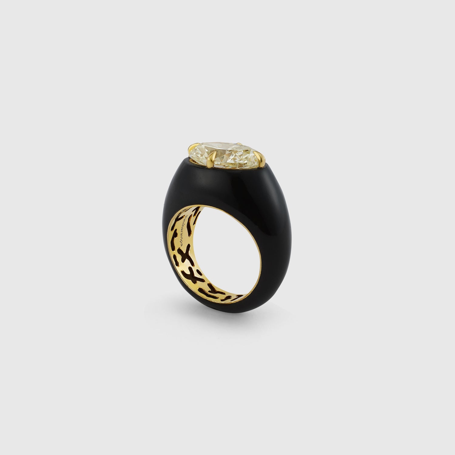 Yellow Oval Black Wood Ring