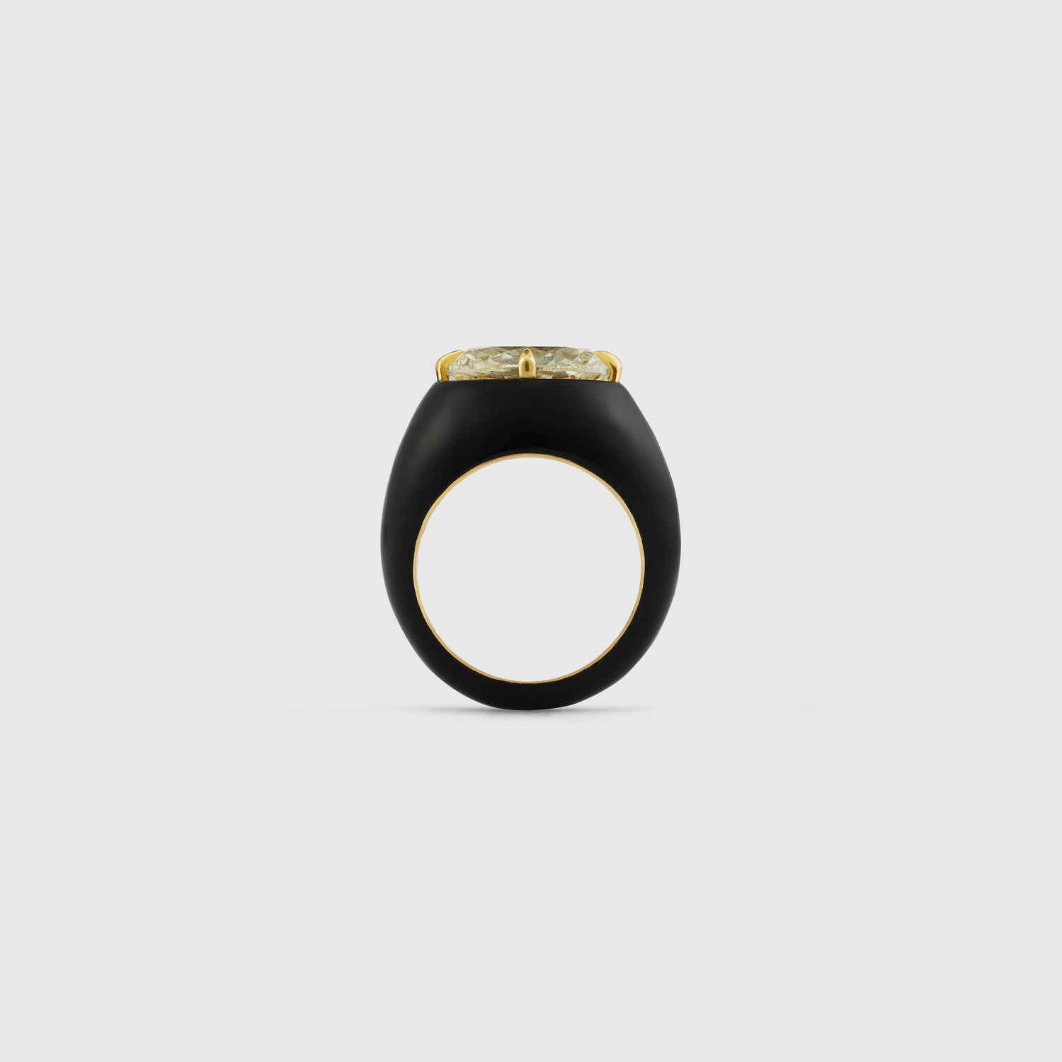 Yellow Oval Black Wood Ring